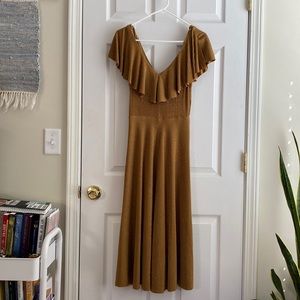 June and Hudson Dress. Mustard yellow with a hue of olive green color